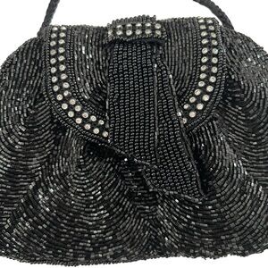 Vintage Robinson's Black  Hand Beaded and Crystal Evening Bag Purse